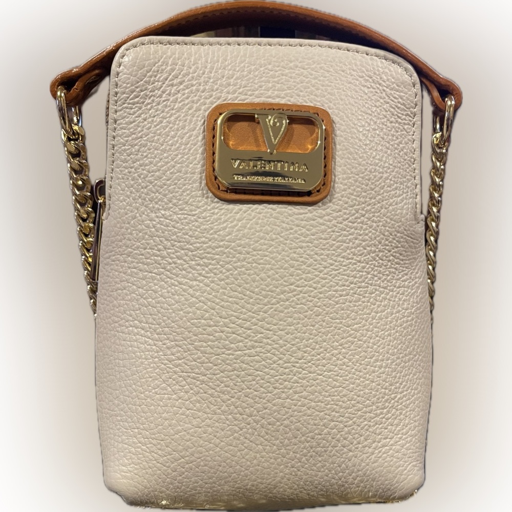 VALENTINA SMALL CROSSBODY W/GOLD CHAIN CHALK NWT